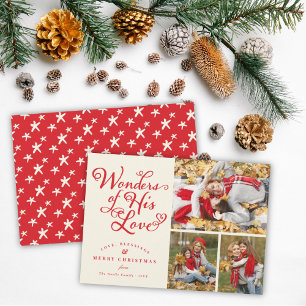 Wonders of His Love Religious Christmas 3 Photo Holiday Card