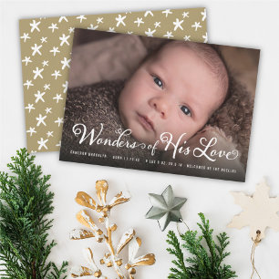 Wonders of His Love Religious Christmas Birth Announcement