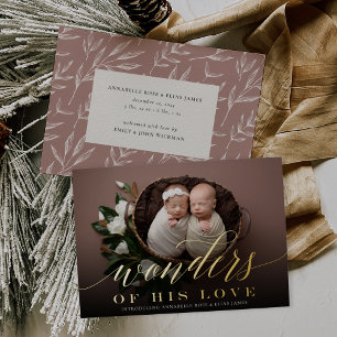 Wonders   Twins Holiday Foil Birth Announcement