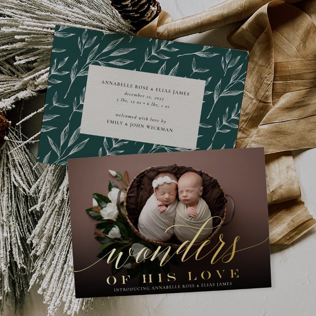 Wonders | Twins Holiday Foil Birth Announcement (Creator Uploaded)