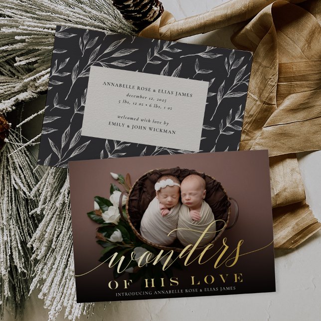 Wonders | Twins Holiday Foil Birth Announcement (Creator Uploaded)
