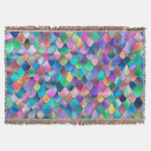 Wonky Rainbow Glitter Metal Mermaid Scales Throw Blanket