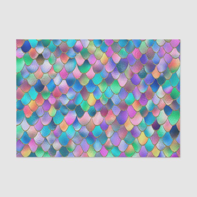 Wonky Rainbow Glitter Metal Mermaid Scales Tissue Paper (Front)