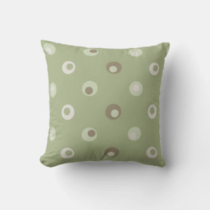 Wonky Retro Polka Dots, Sage, Avocado, Tan Cushion