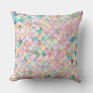 Wonky Trendy Rainbow Girl Metal Mermaid Scales Cushion