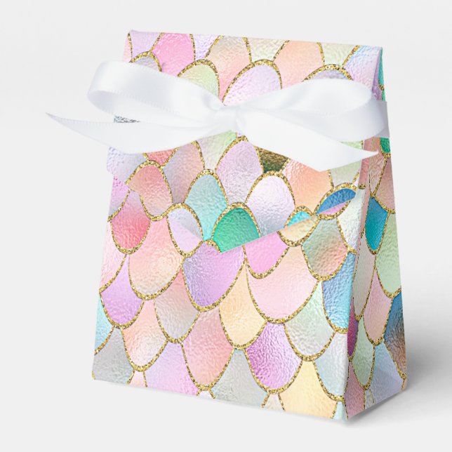 Wonky Trendy Rainbow Girl Metal Mermaid Scales Favour Box (Front Side)