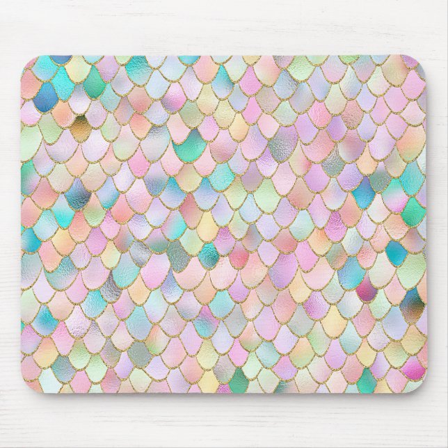 Wonky Trendy Rainbow Girl Metal Mermaid Scales Mouse Pad (Front)