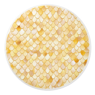 Wonky Watercolor Gold Glitter Metal Mermaid Scales Ceramic Knob