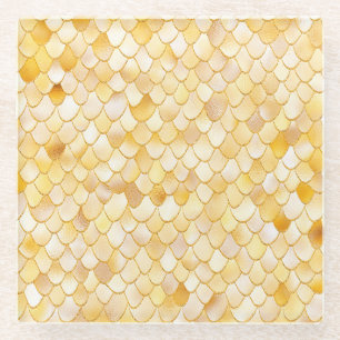 Wonky Watercolor Gold Glitter Metal Mermaid Scales Glass Coaster