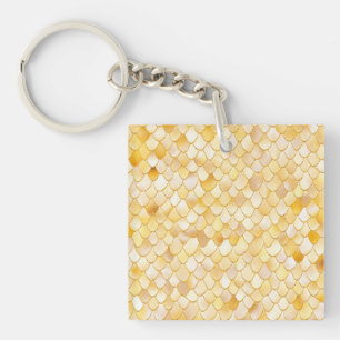 Wonky Watercolor Gold Glitter Metal Mermaid Scales Key Ring