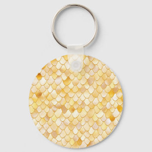 Wonky Watercolor Gold Glitter Metal Mermaid Scales Key Ring