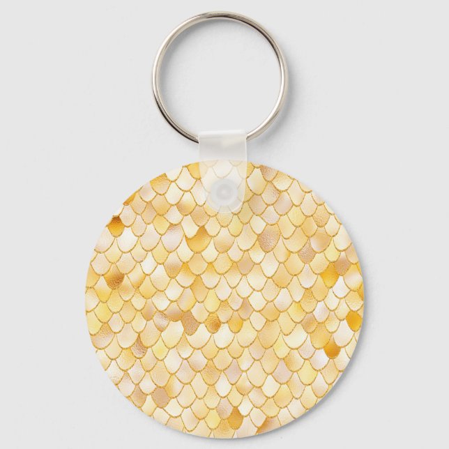 Wonky Watercolor Gold Glitter Metal Mermaid Scales Key Ring (Front)
