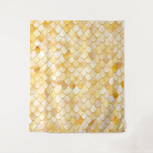 Wonky Watercolor Gold Glitter Metal Mermaid Scales Tapestry