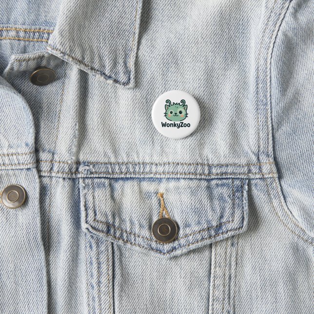 Wonky Zoo Cat Button | Funny Round Pin (In Situ)