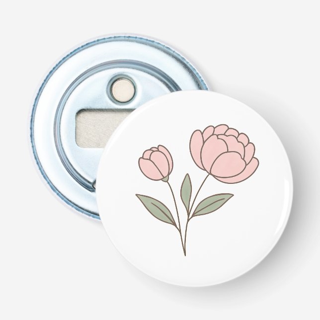 Wonky Zoo Peonies Button Bottle Opener (Front)