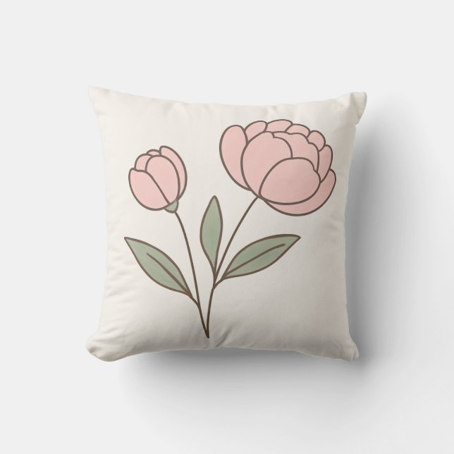 Wonky Zoo Peonies Throw Pillow (Front)