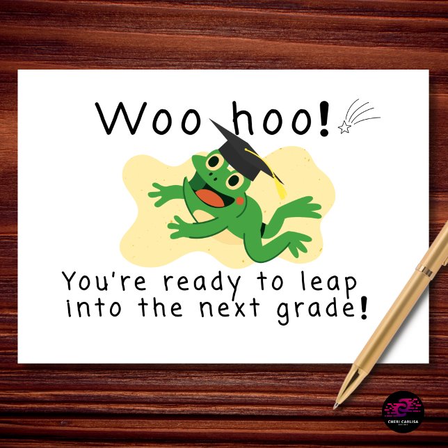 Woo Hoo Leap Into Next Grade Congrats Card (Woo hoo—time to leap to the next grade! 🐸🎓)