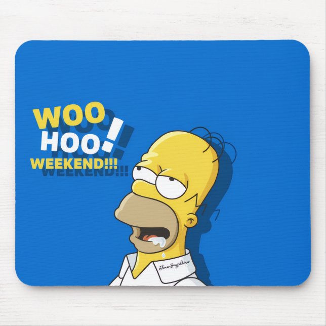 Woo Hoo Weekend Funny Cartoon Mousepad - Blue (Front)