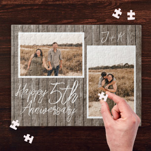 Wood 5th Wedding Anniversary Custom Photo Collage Jigsaw Puzzle