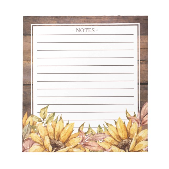 Wood and Autumn Sunflowers Notepad (Front)