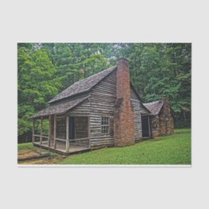Wood and Brick Cabin in a Summer Forest Tissue Paper