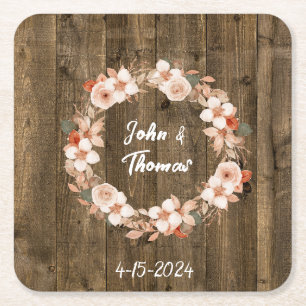 Wood and Flowers Wedding Coasters