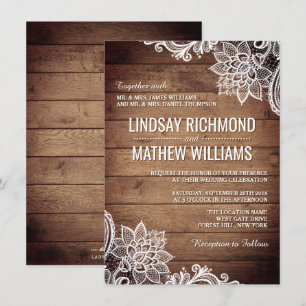 Wood and Lace   Country Rustic Wedding Invitation