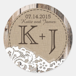 Wood and Lace Rustic Monogram Wedding Label