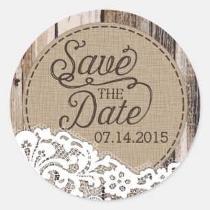Wood and Lace Rustic Save the Date Label