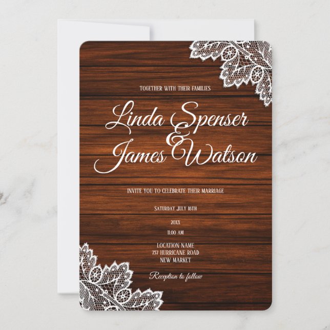 Wood and Lace Rustic Wedding Invitation (Front)