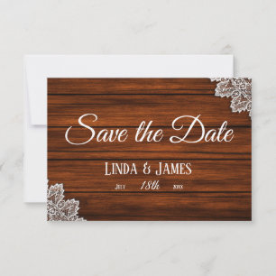 Wood and Lace Rustic Wedding Save the Date Card