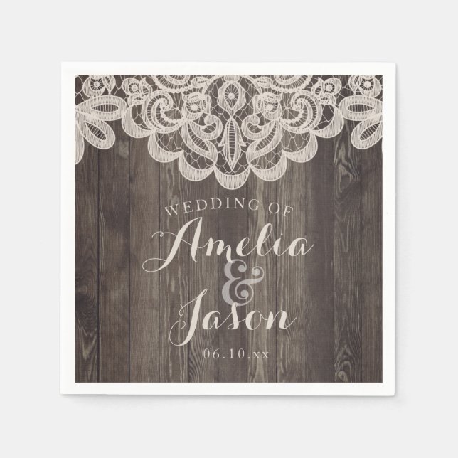 Wood and Lace Wedding Napkins Bridal Shower (Front)