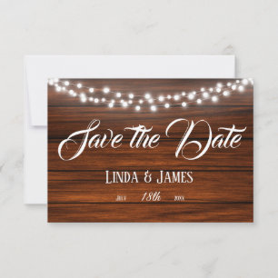Wood and Lights Country Wedding Save the Date Card