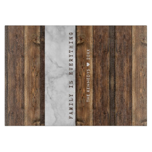 Wood And Marble Quote Family Name Personalised Cutting Board