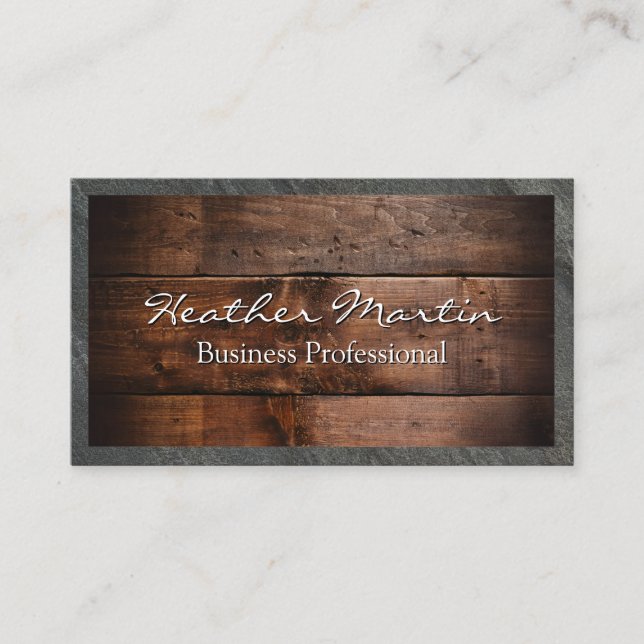 Wood and Slate Border Business Card (Front)