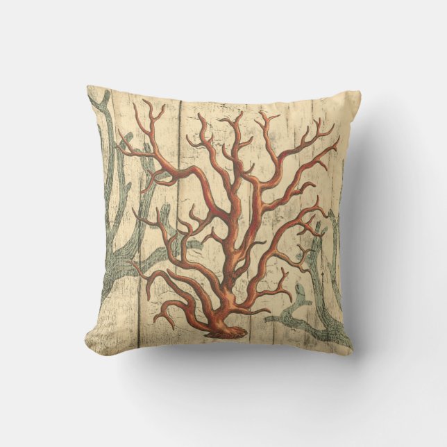 Wood and Small Coral Cushion (Front)