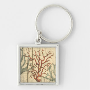 Wood and Small Coral Key Ring