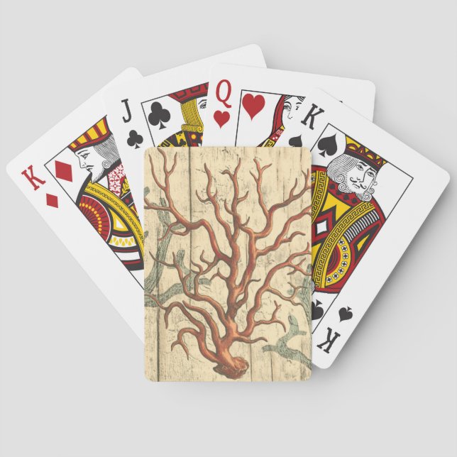 Wood and Small Coral Playing Cards (Back)
