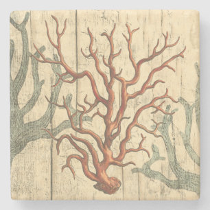 Wood and Small Coral Stone Coaster