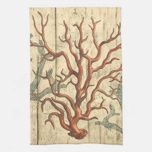 Wood and Small Coral Tea Towel