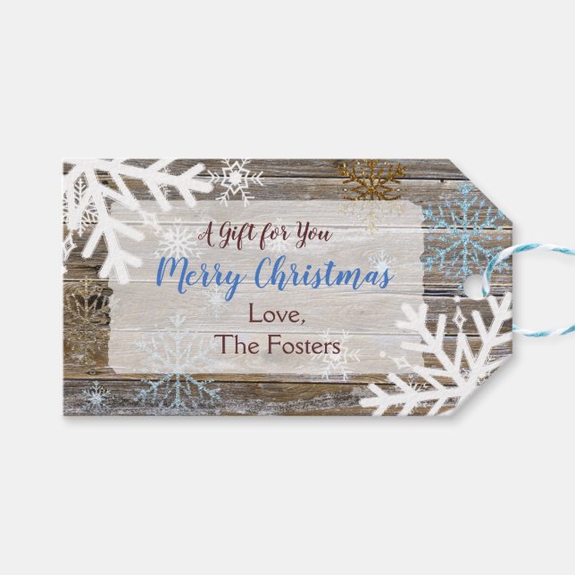 Wood and Snowflakes Gift Tag (Front (Horizontal))