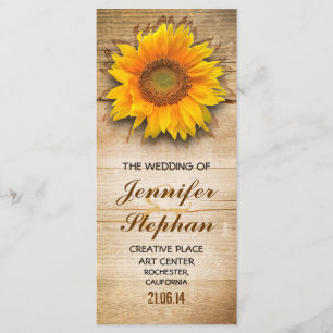 Wood and sunflower blossom wedding programs programme