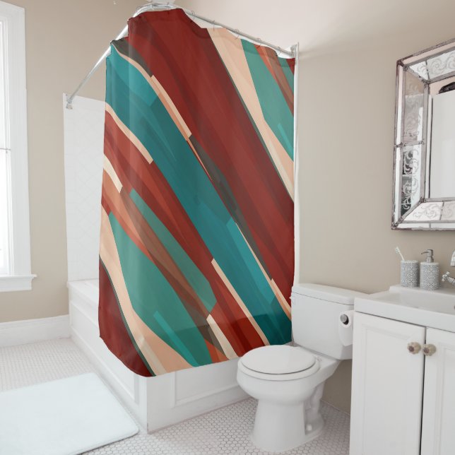Wood and Turquoise Shower Curtain (In Situ)