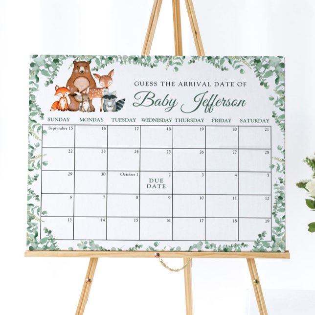 Wood Animals Greenery Guess Due Date Calendar Post Poster (Creator Uploaded)