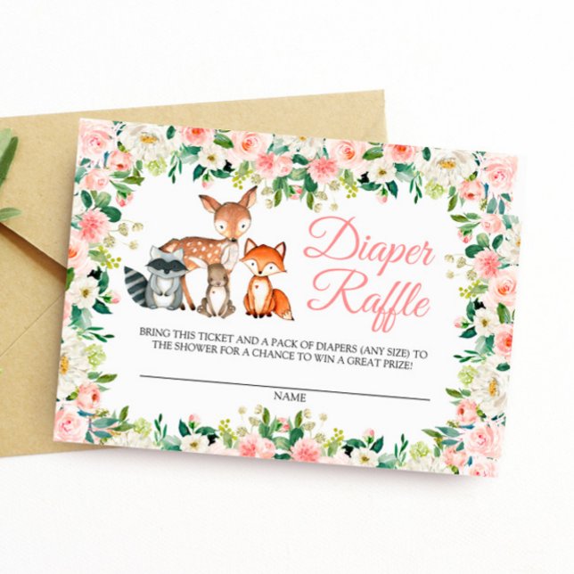 Wood Animals & Pink Rose Diaper Raffle Card (Creator Uploaded)