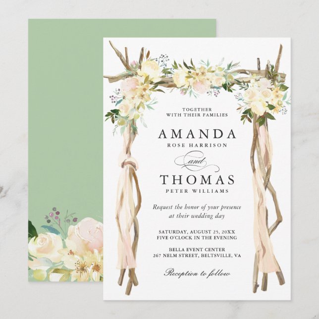 Wood Arbor Ivory Floral Wedding Invitation (Front/Back)
