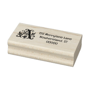 Wood Art Stamp initial A with address.