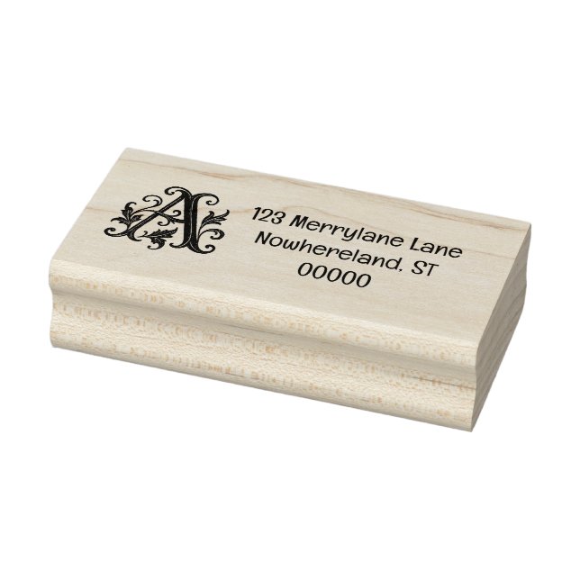 Wood Art Stamp initial A with address. (Stamp)