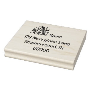 Wood Art Stamp initial A with address.