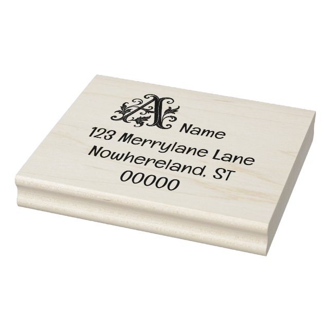Wood Art Stamp initial A with address. (Stamp)